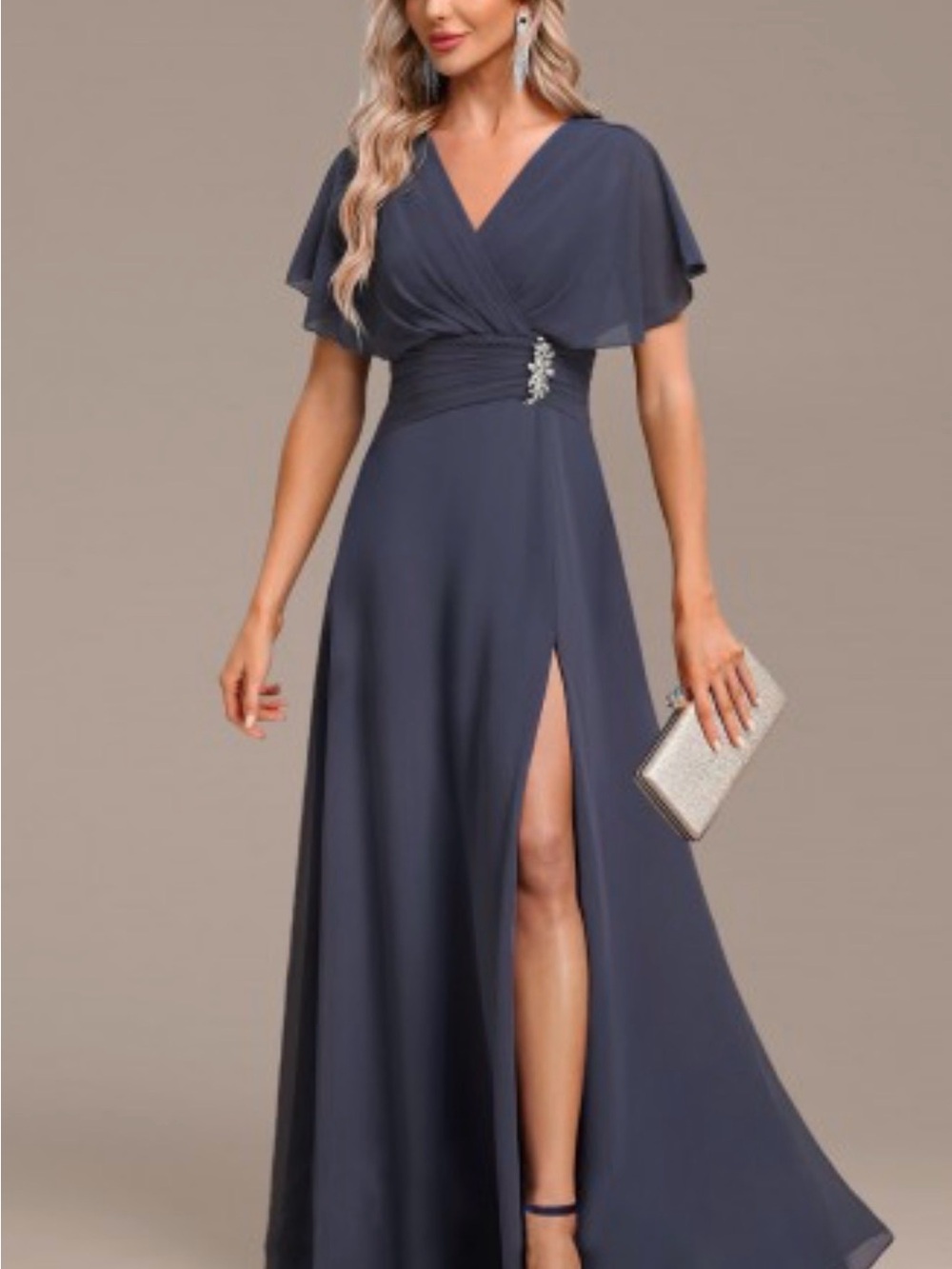 Modlily Dark Grey Split Maxi V-Neck Dress